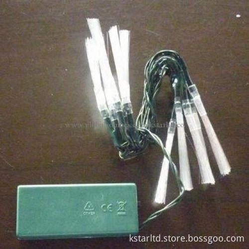 LED battery light with 10pcs white LED and optical fiber, green wire, CE-/RoHS-certified